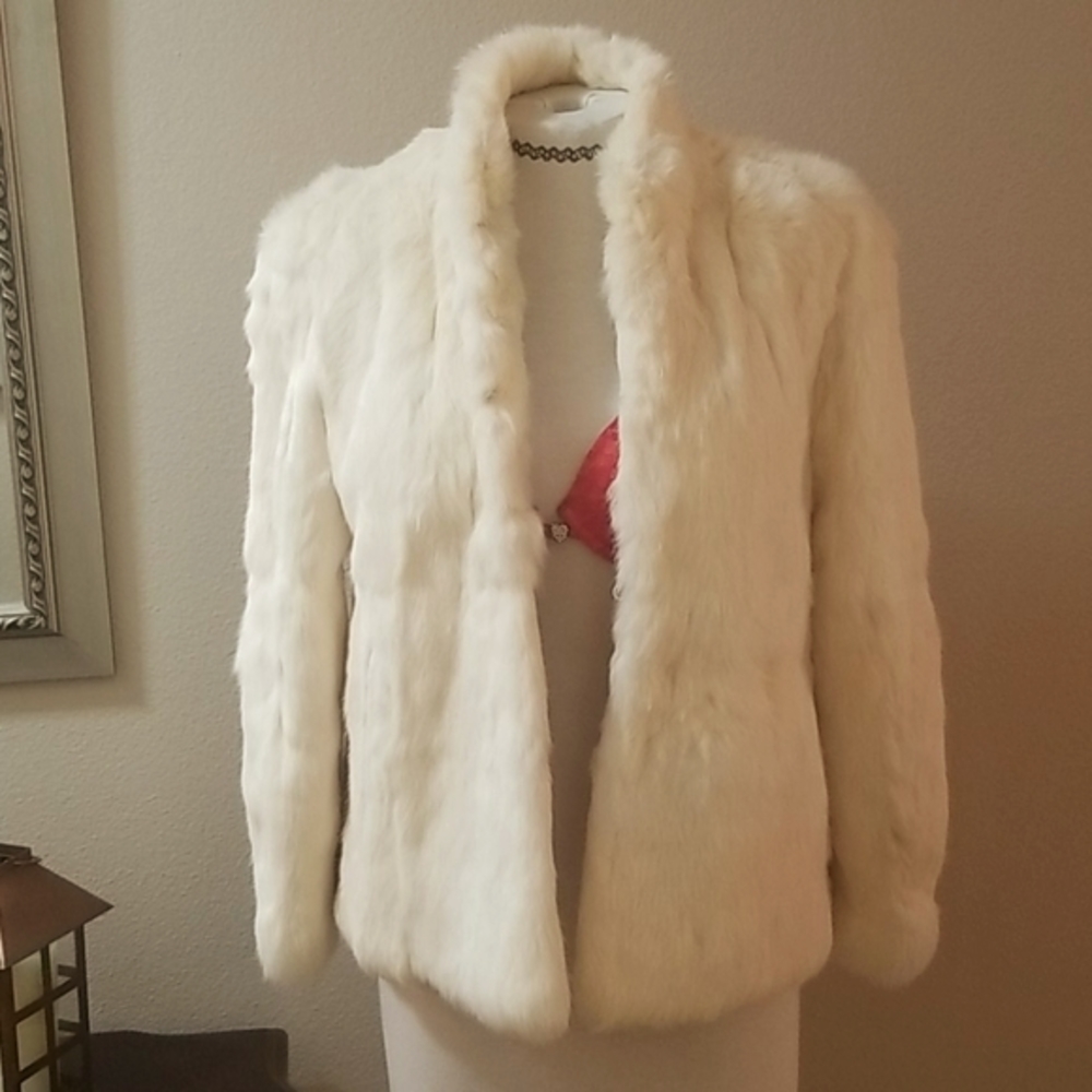 Cream Rabbit Jacket High Neck Lined Size M Jacket